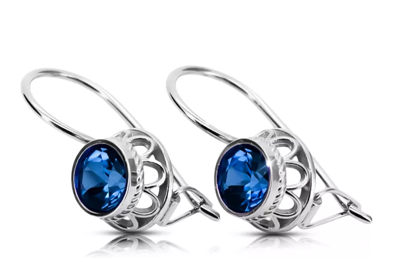 Sterling silver 925 Sapphire Earrings Vintage craft vec117s